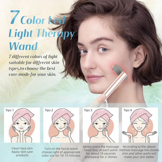 Led-Face-Wand,7 in 1 LED Light Therapy Facial Red & Blue Rejuvenation Tool