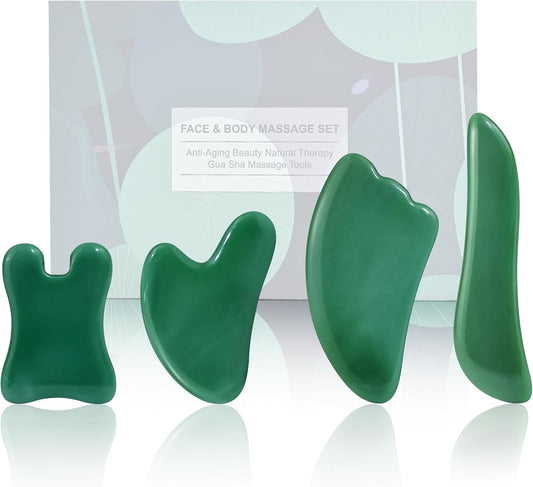 Guasha Massage Tool, 4 Pcs Gua Sha Facial Tool, Guasha Board for SPA Acupuncture Therapy Trigger Point Treatment, Gua Sha Scraping Massage Tool (Green)
