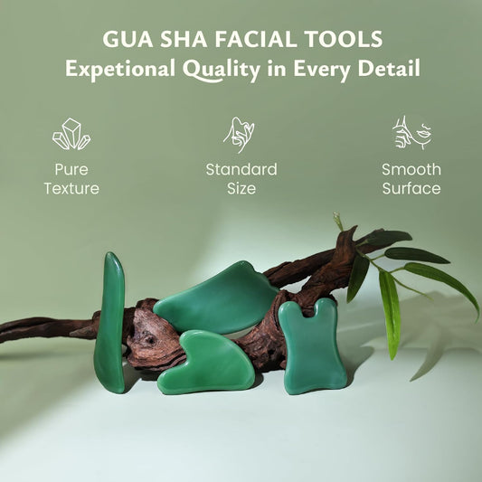 Guasha Massage Tool, 4 Pcs Gua Sha Facial Tool, Guasha Board for SPA Acupuncture Therapy Trigger Point Treatment, Gua Sha Scraping Massage Tool (Green)